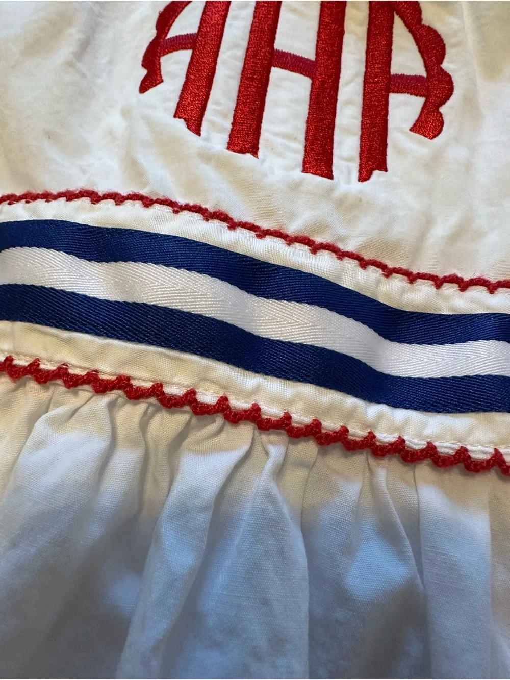 Red White & Blue Girls Size 5 monogrammed dress “AHA”